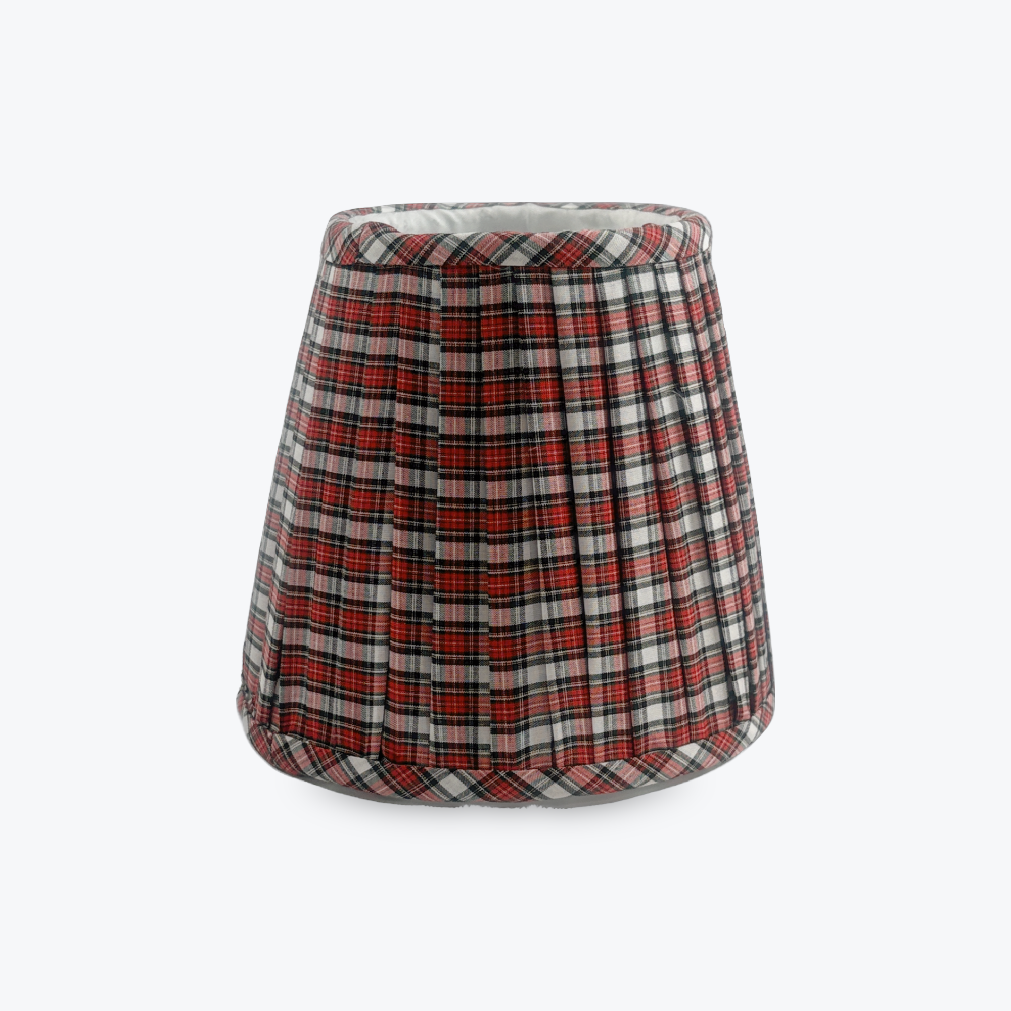 Gathered White Stewart Plaid Shade Cover