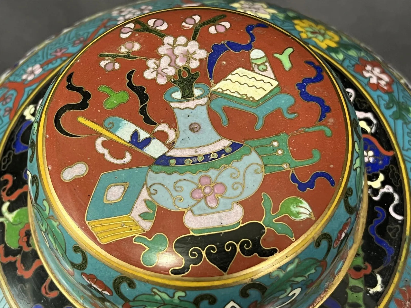 Pair of Antique Chinese Cloisonne Lidded Jars