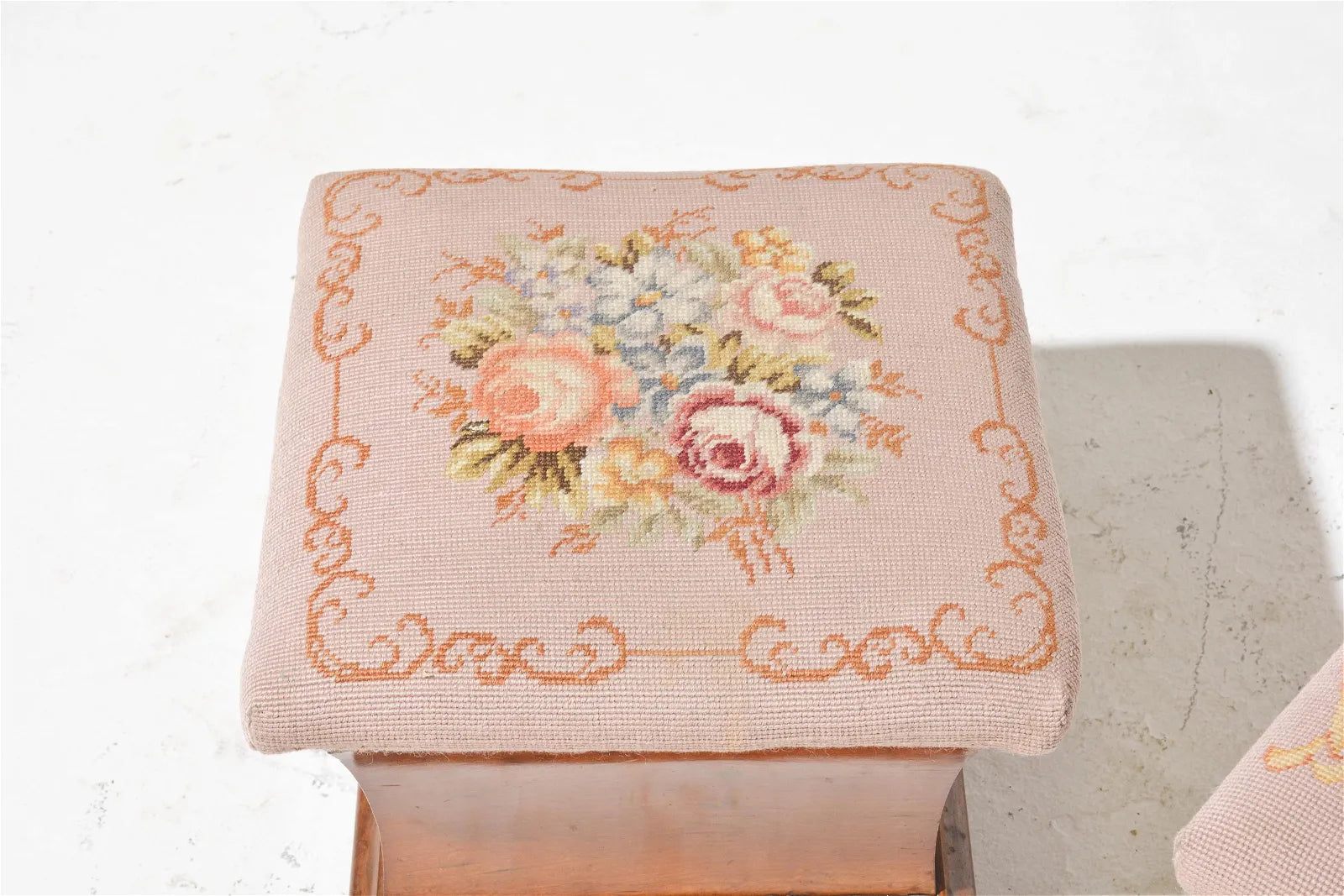 Pair of Needlepoint Mahogany Lift Top Stools