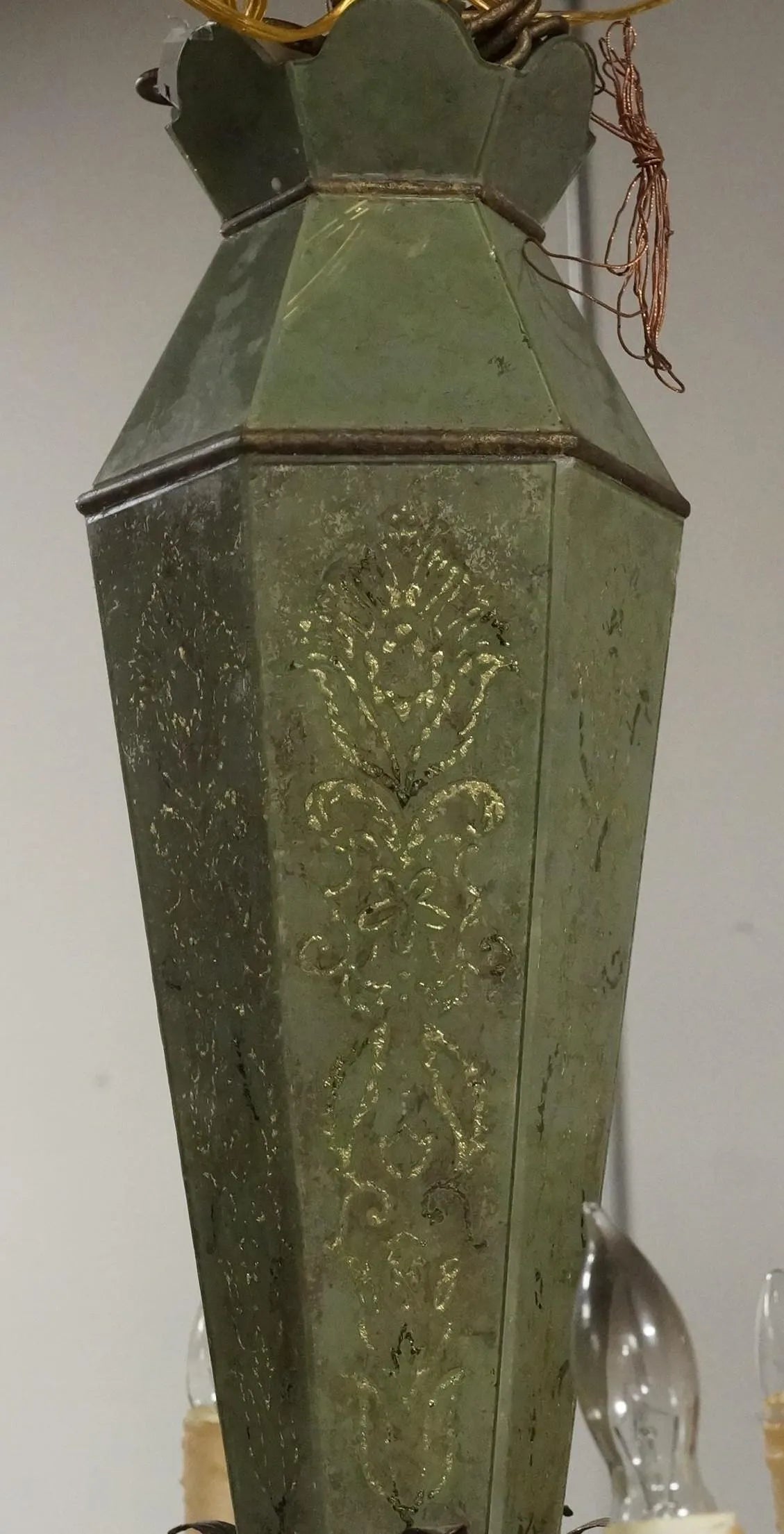 Vintage Reverse Mirror Painted Gilt Chandelier