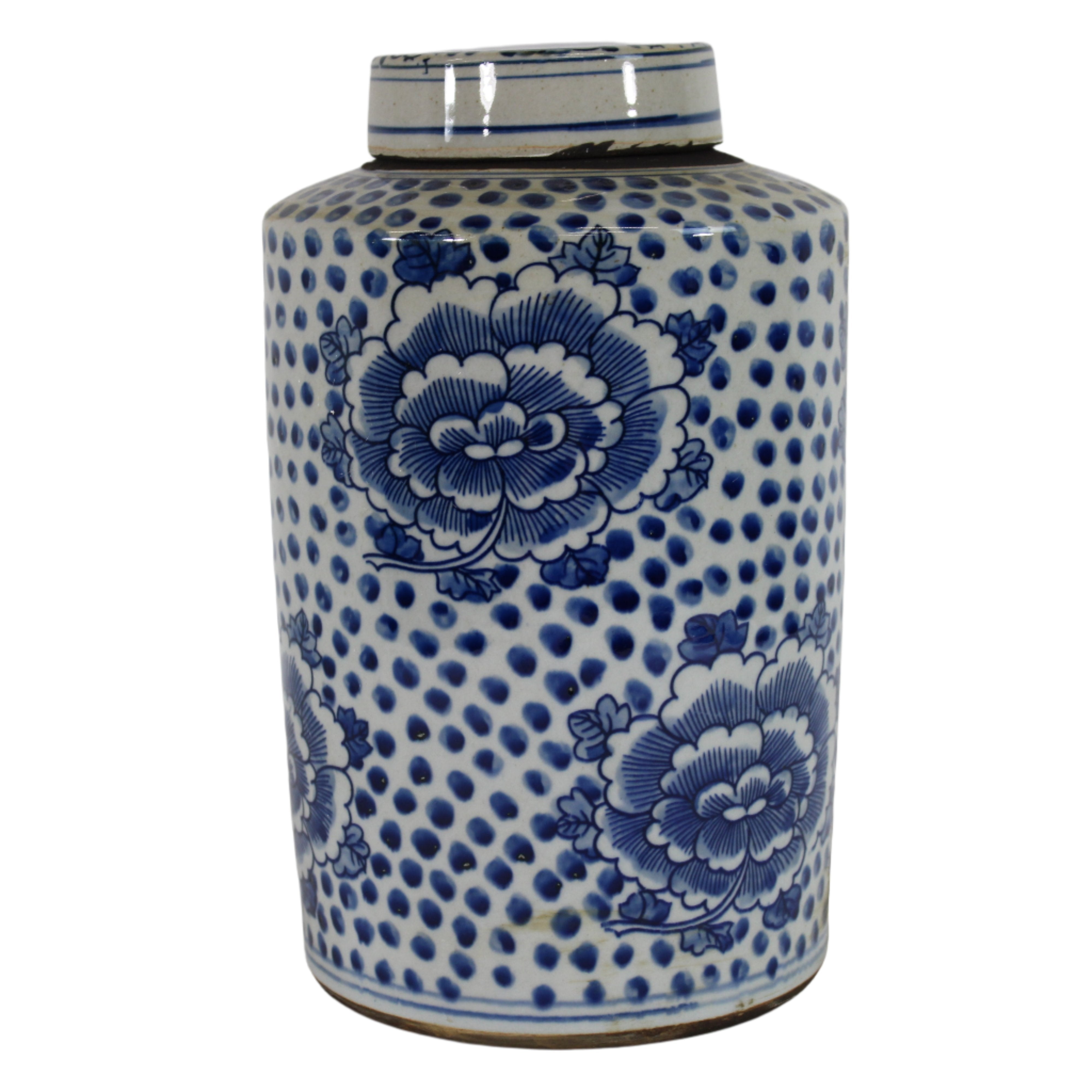 Blue and White Mini Tea Jar Peony Dots (Large)