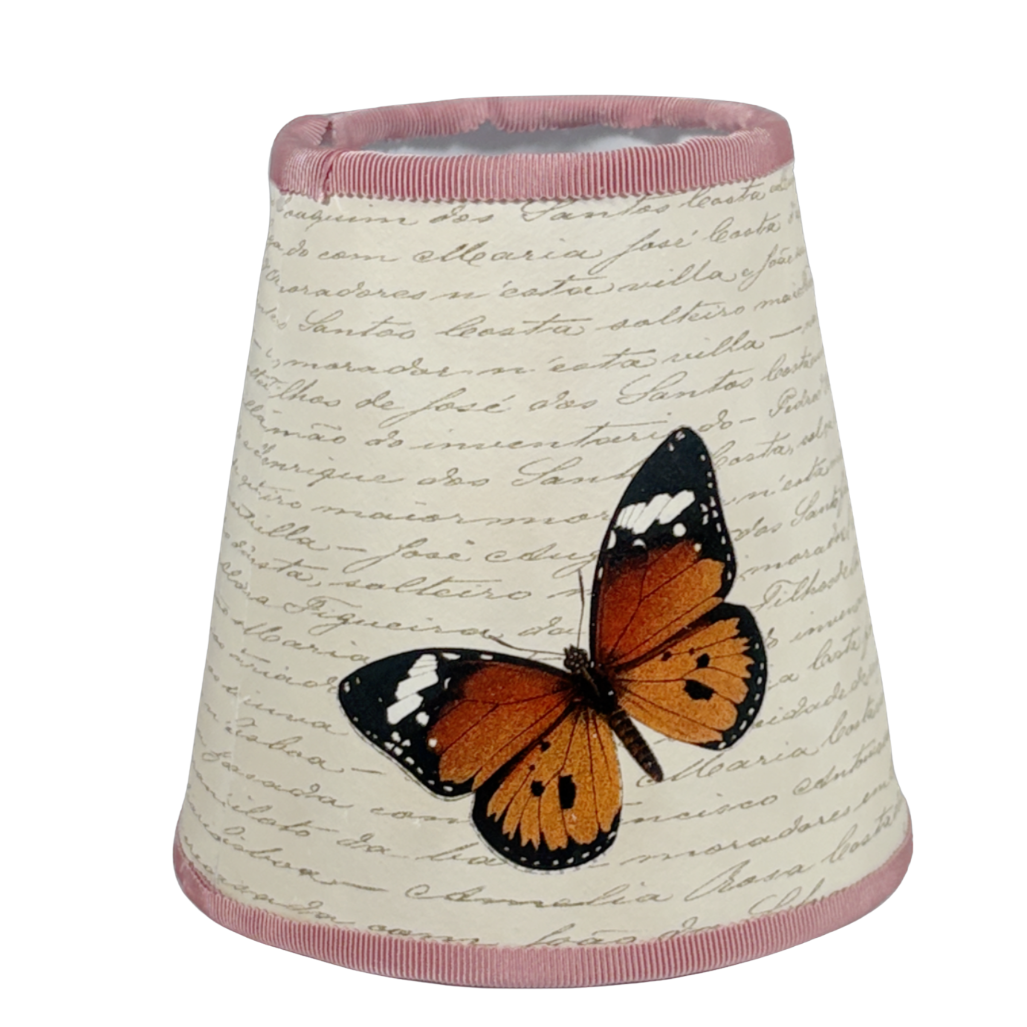 Butterfly on Parchment Manuscript w/ Pink Trim