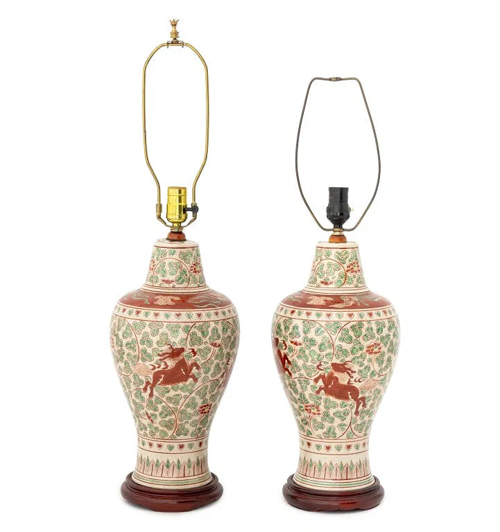 Pair of Chinese Porcelain Baluster Urn Mounted Lamps
