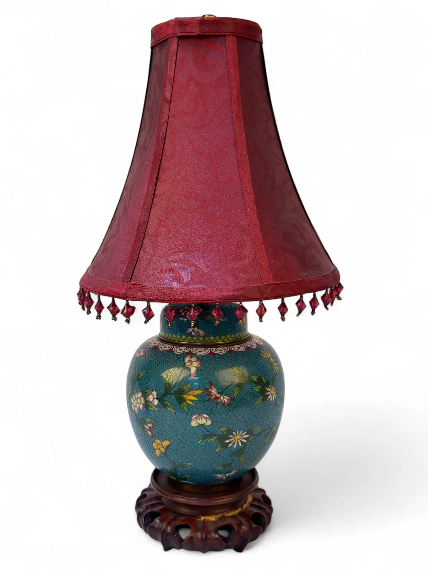 Chinese Cloisonne Floral Jar Lamp