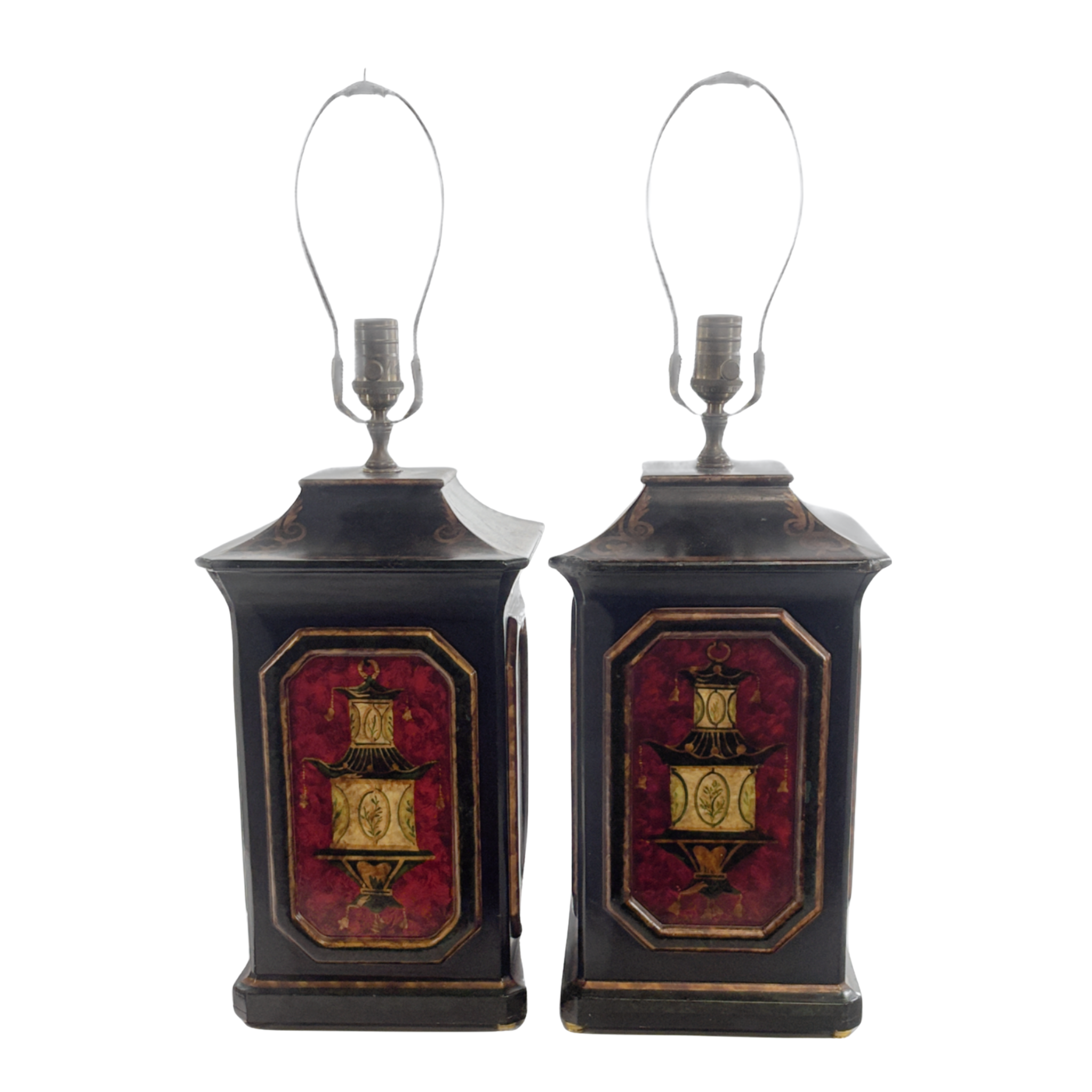 Pair of English Style Tole Cannister Lamps