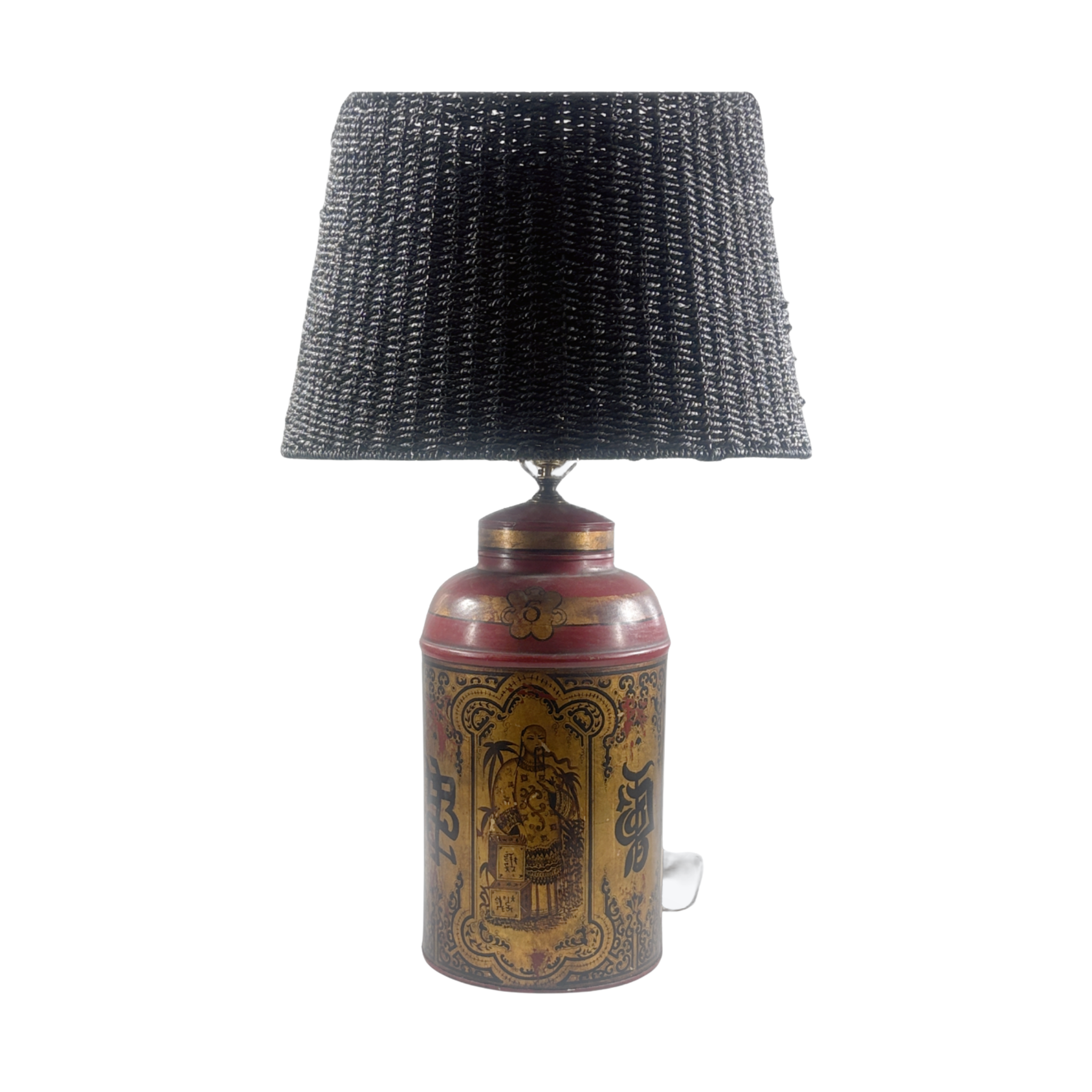 Vintage Chinoiserie Tole and Gilt Tea Tin Lamp