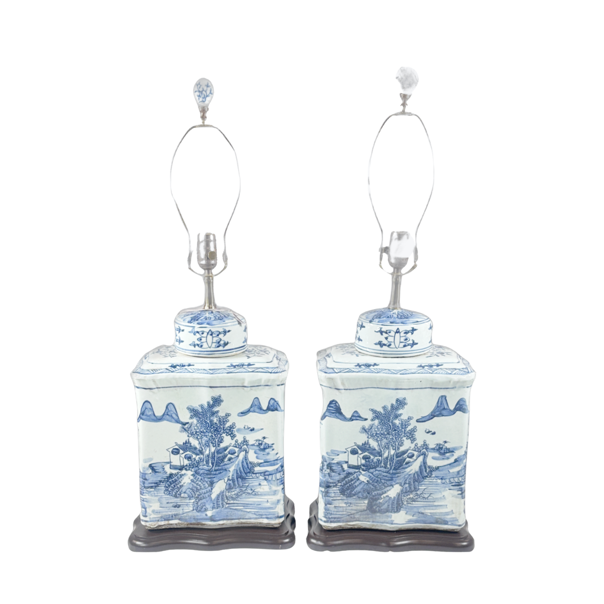 Pair of Blue and White Chinese Porcelain Ginger Jar Table Lamps