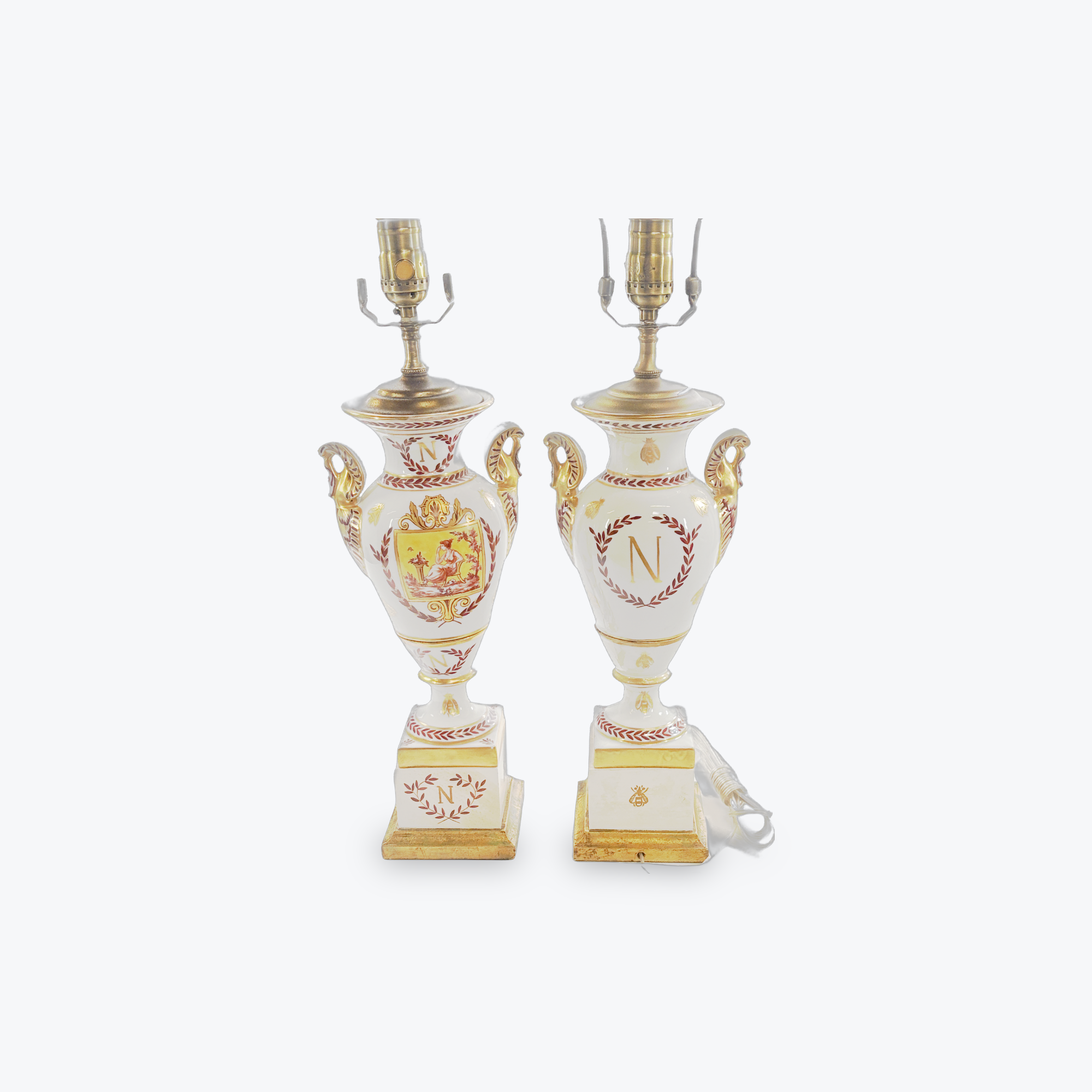 Pair of Antique Gold Gilt Porcelain European Vases