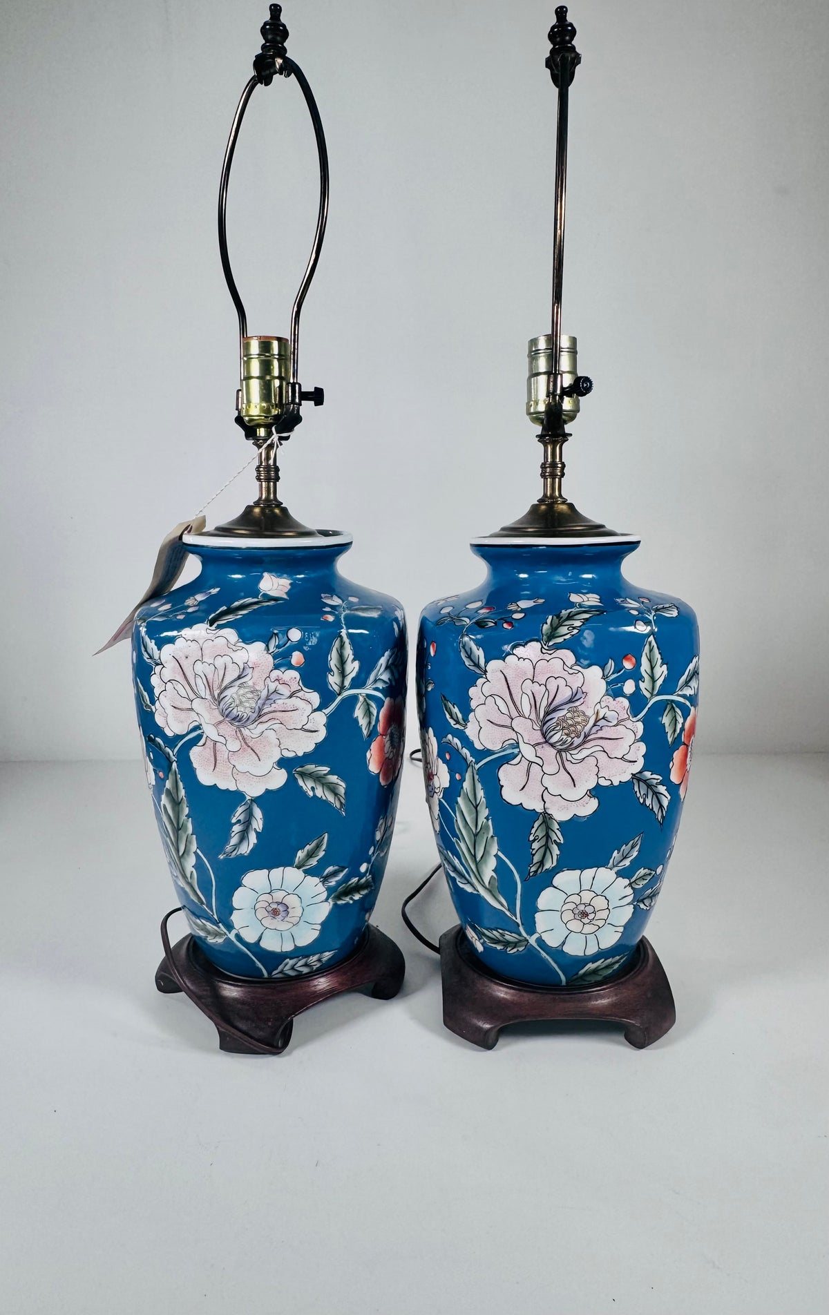 Pair of Chinoiserie Floral Ceramic Table Lamps