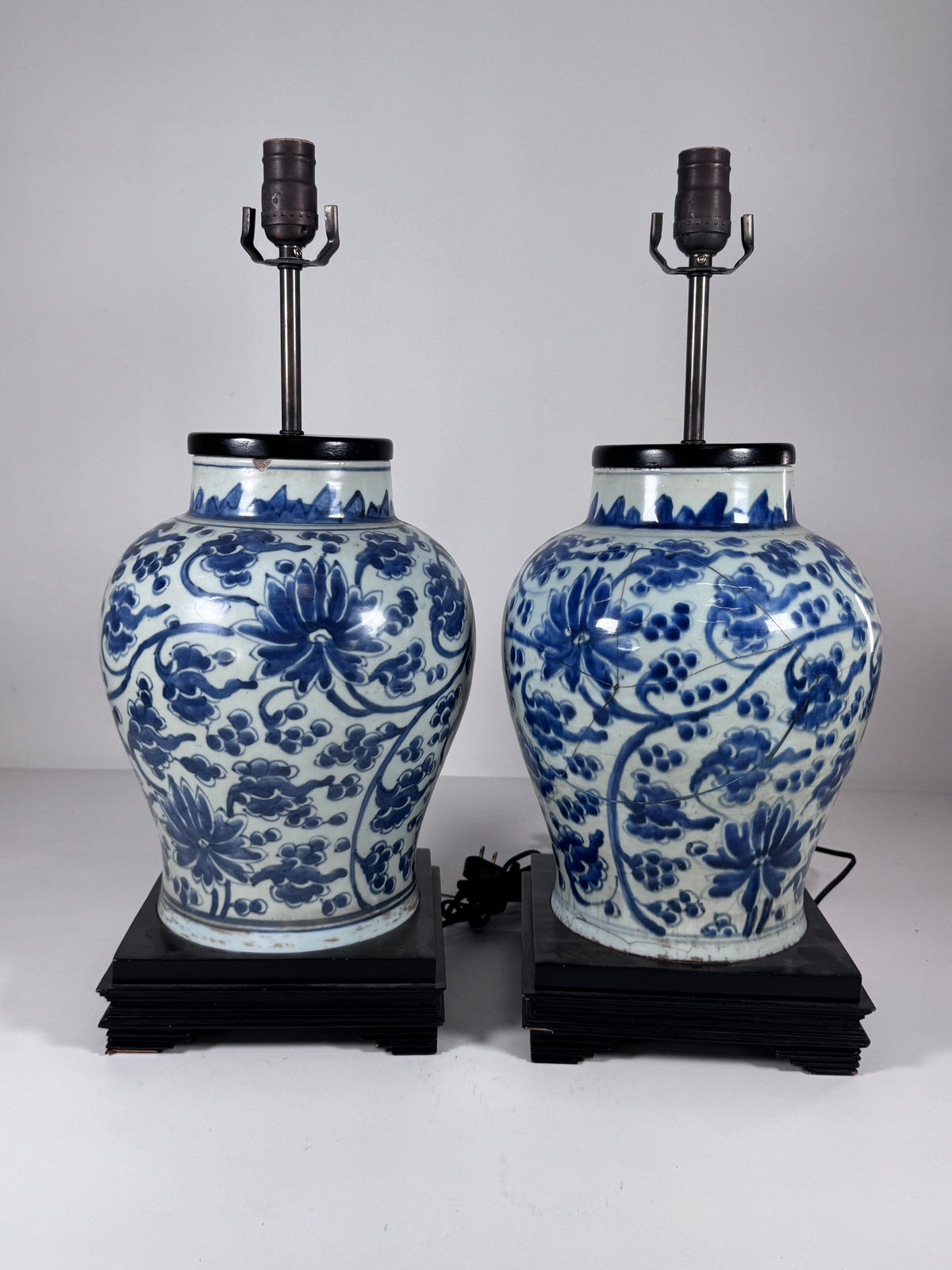 Pair of Chinese Blue and White Porcelain Lamp