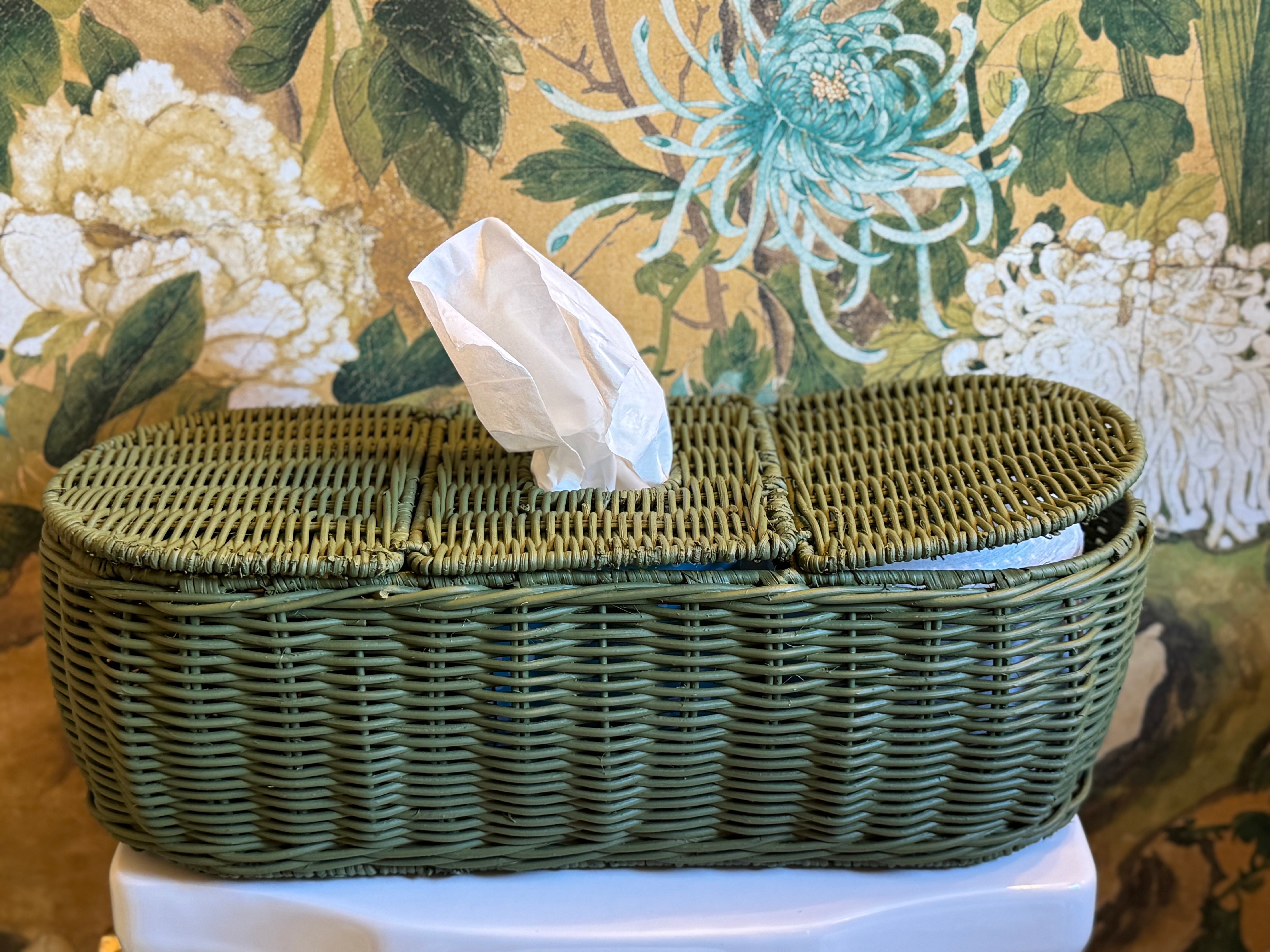 3-Part Rattan Tissue Basket (in Bancha Green)