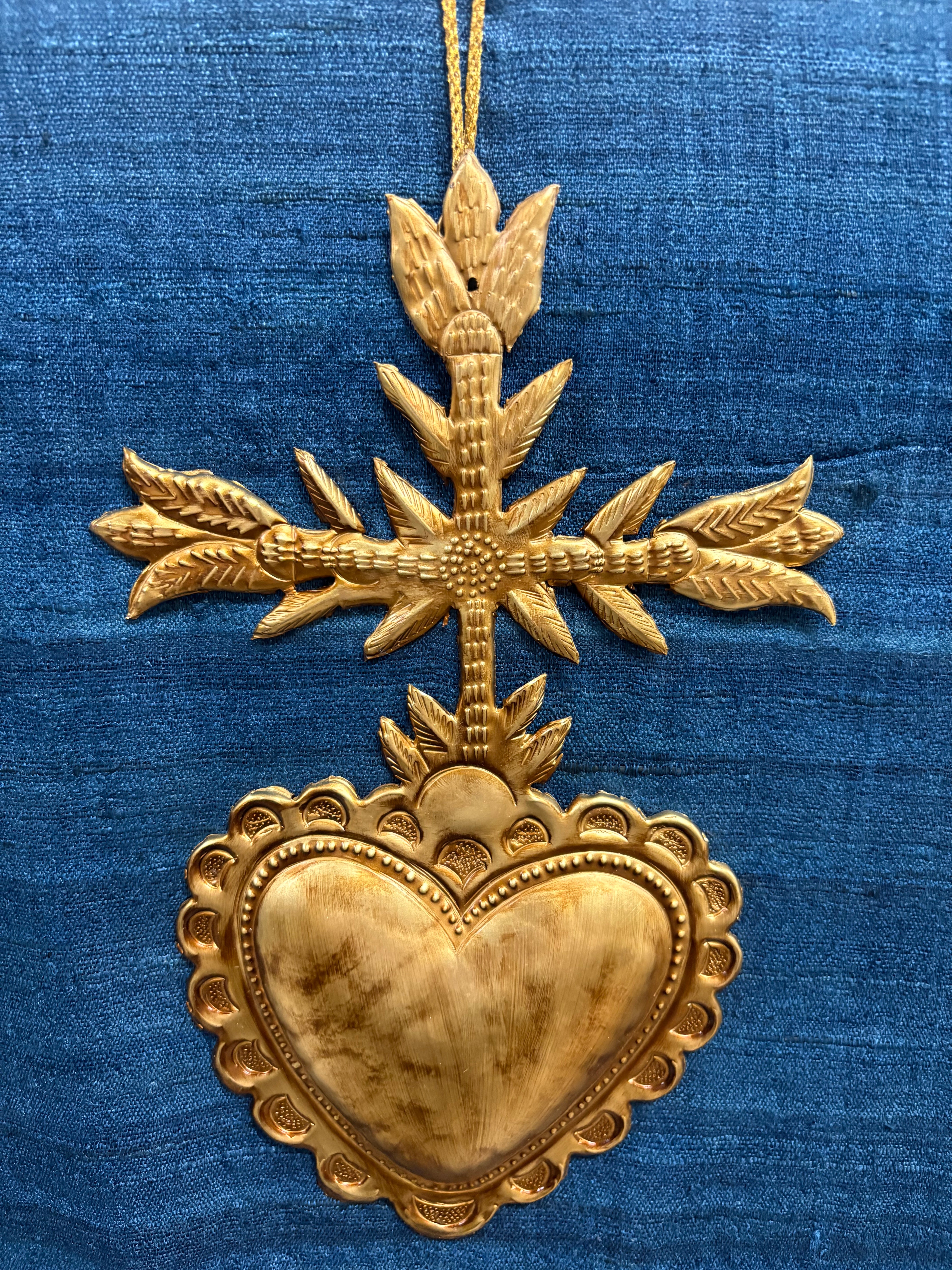 Leaf Cross Heart Ornament