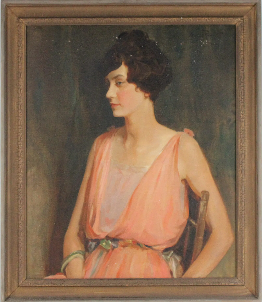 Portrait of a Woman in Pink Dress, Oil on Canvas