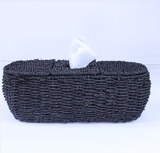 3-Part Tissue Basket in Twisted Seagrass (Black)