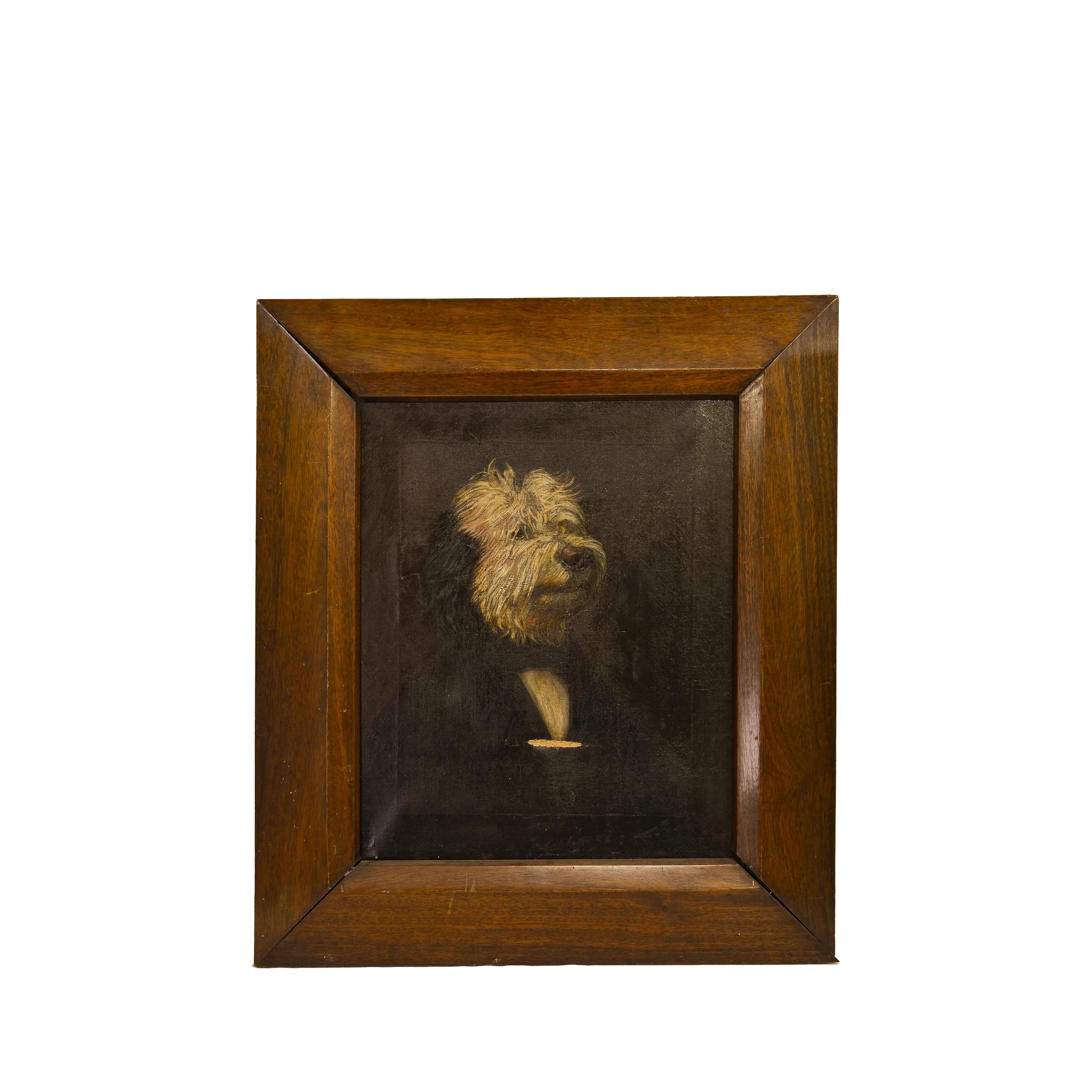 Antique Framed Dog Portrait Oil on Canvas