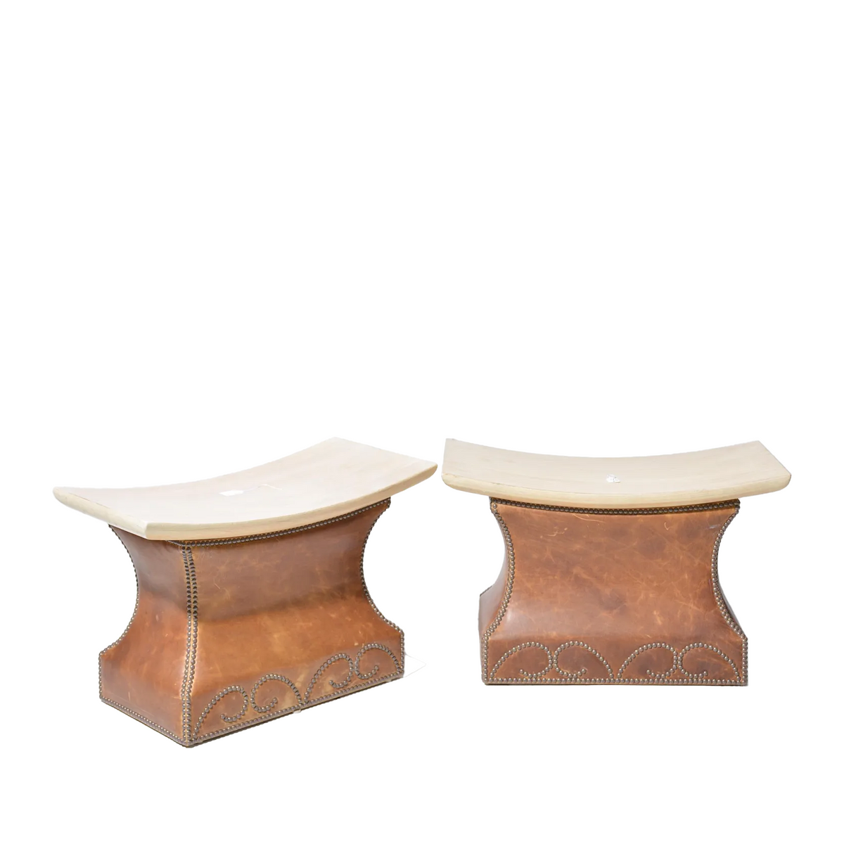 Pair of Roman Style Leather Base Benches