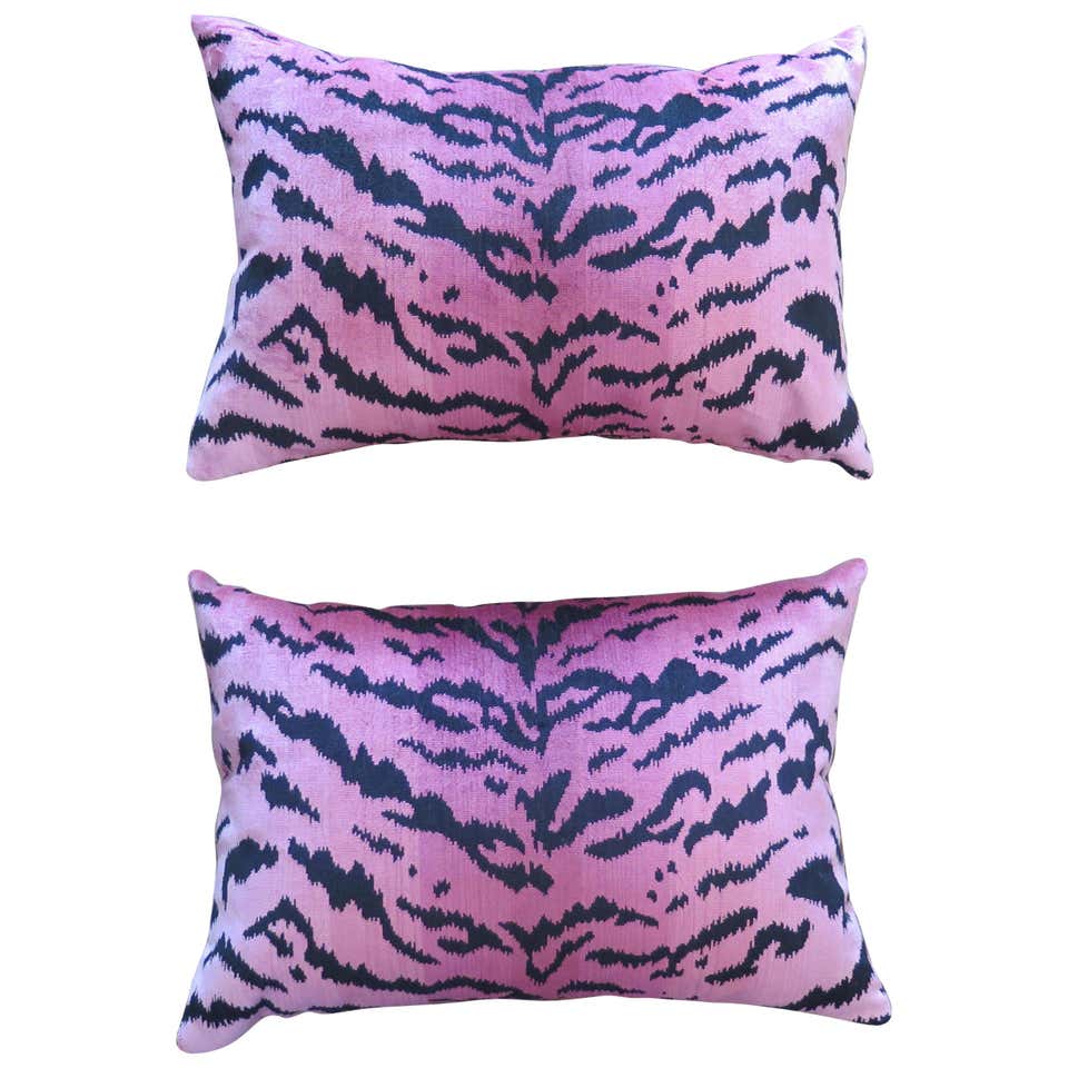 Scalamandré Le Tigre Silk Pink Velvet Pillows