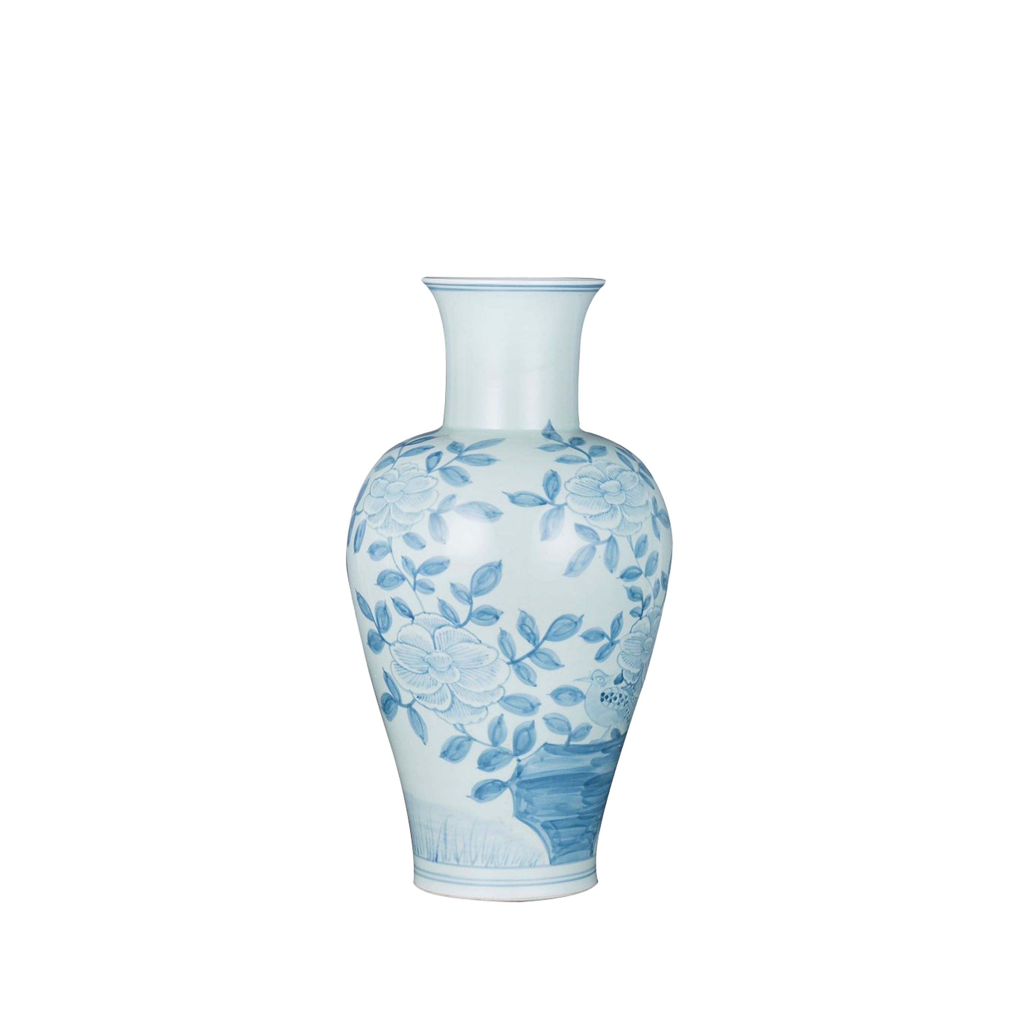 Blue And White Fairy Vase Pheasant Flower Motif