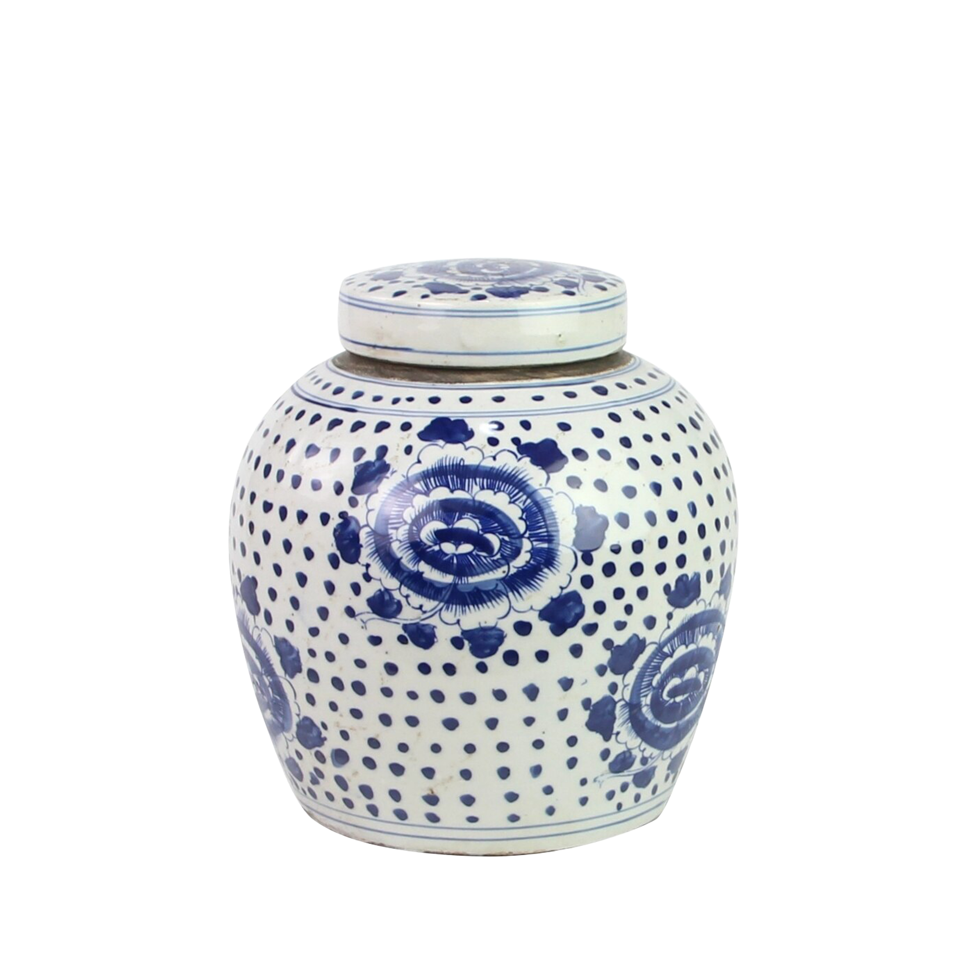 Blue And White Ming Jar Peony Dots