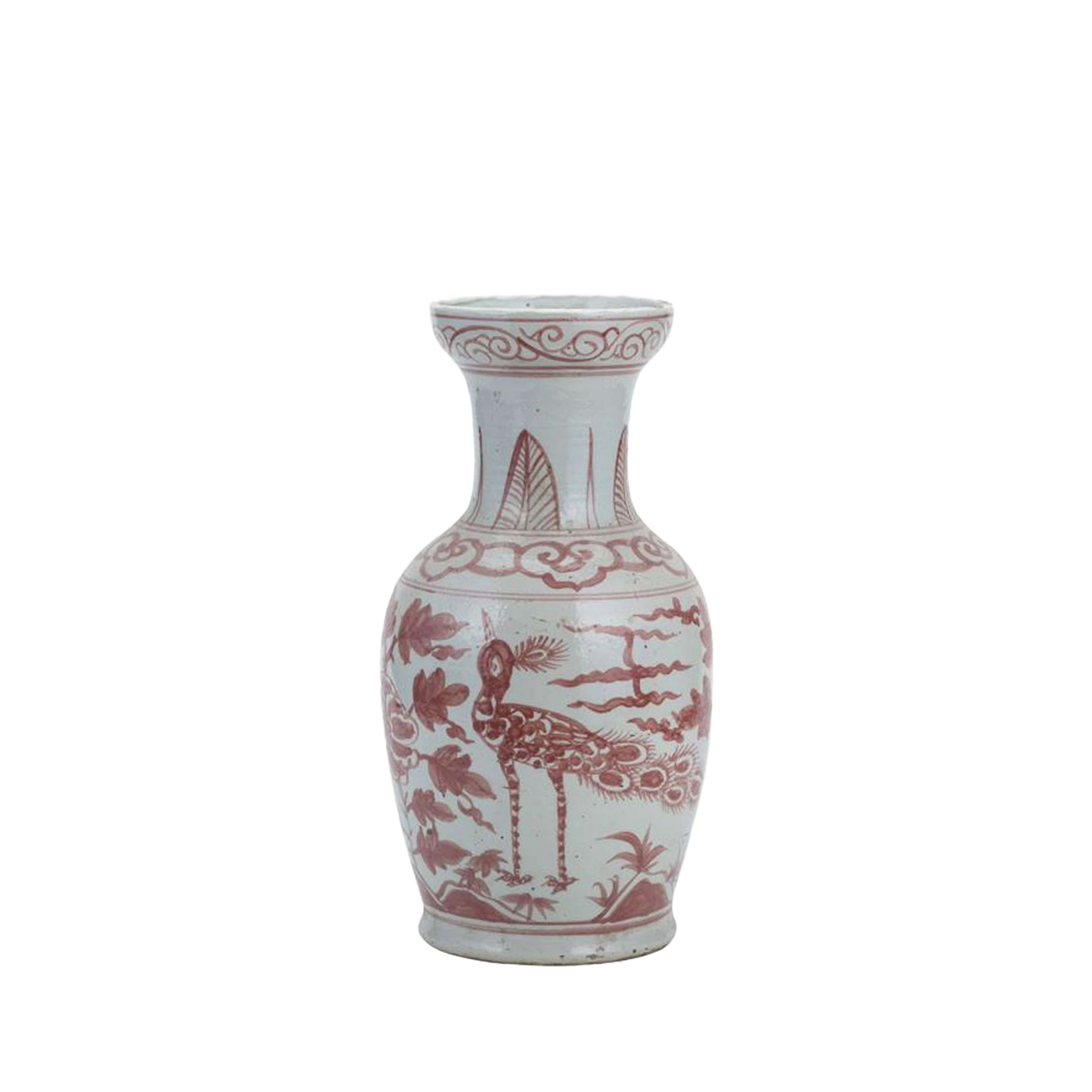 Coral Red Bird Vase With Dish-shaped Mouth Small