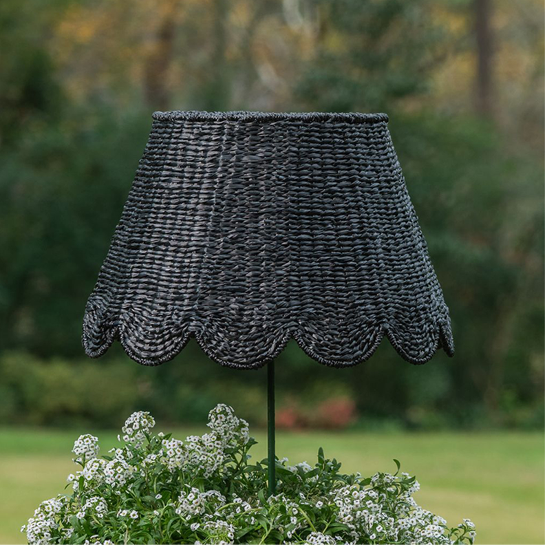Woven Seagrass Lampshade (Scalloped in Black)