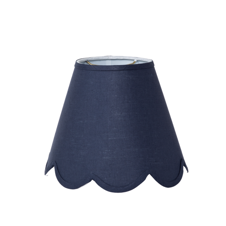 Small Scalloped Lampshade in Navy Linen