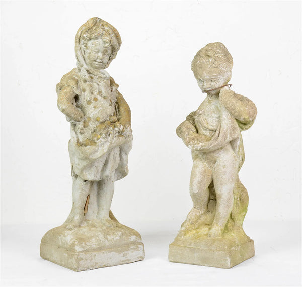 Pair of Small Cast Stone Figures