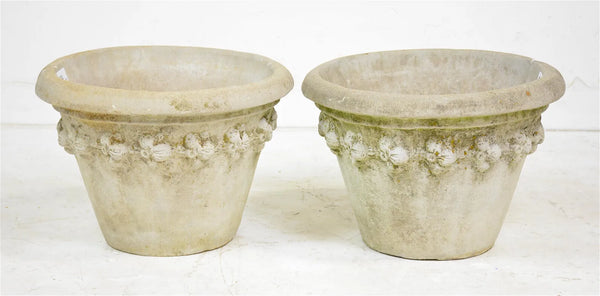 Pair of Cast Stone Round Planters