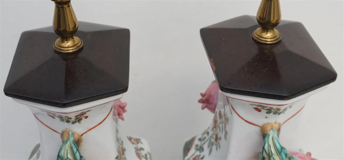 Pair of Chinese Famille Rose Pomegranate Lamps