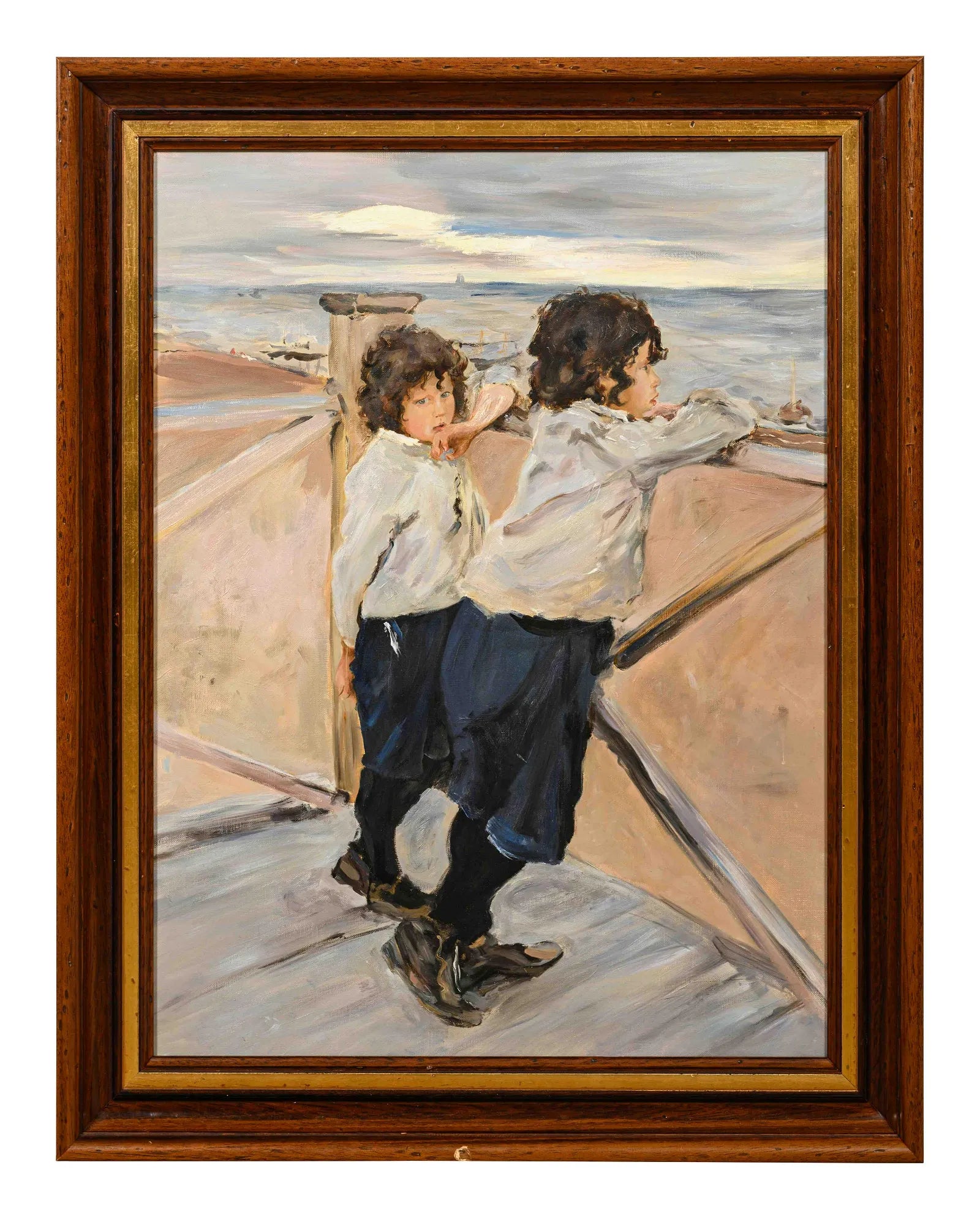 Vintage Framed Illustration of Two Children- After Valentin Serov (Rus