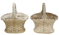 Pair of French Cast Stone Baskets with Foliate Rim