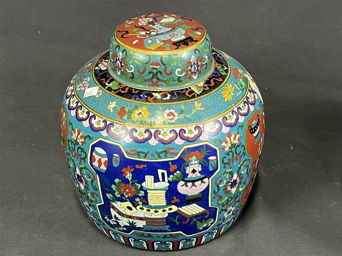 Pair of Antique Chinese Cloisonne Lidded Jars