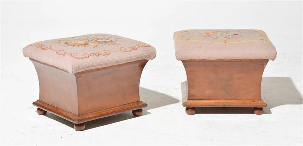 Pair of Needlepoint Mahogany Lift Top Stools