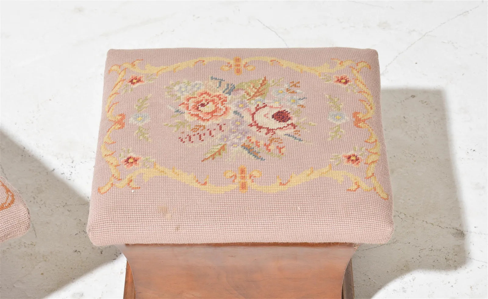 Pair of Needlepoint Mahogany Lift Top Stools