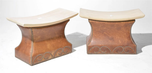 Pair of Roman Style Leather Base Benches