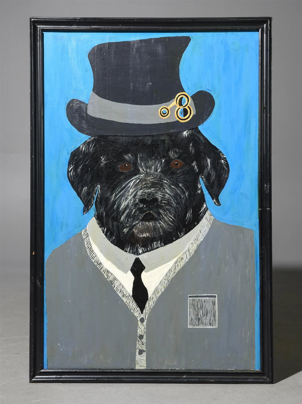 Framed Oil on Board Gentleman Dog Portrait