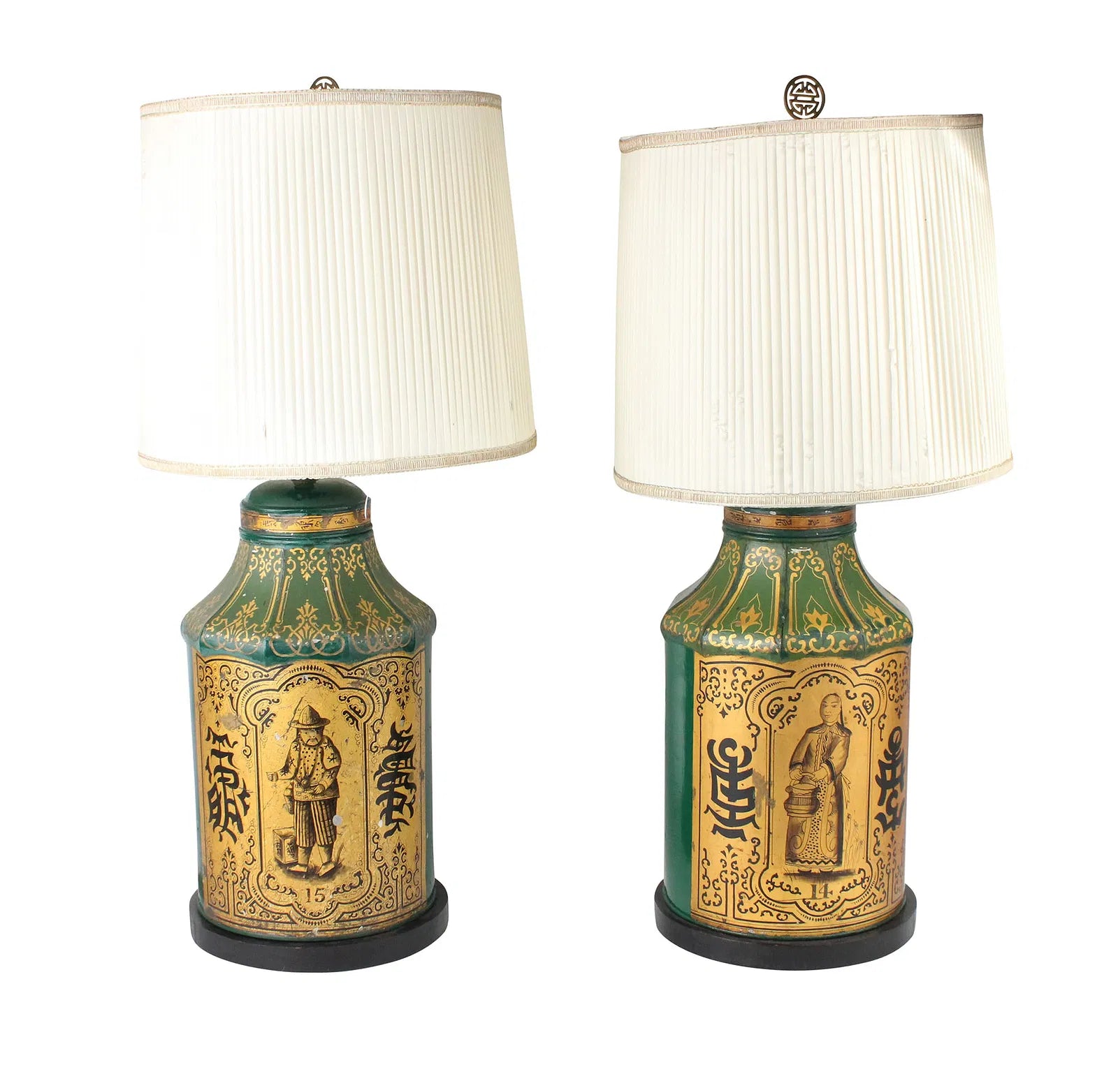 Pair of Chinese Tole Tea Canister Lamps