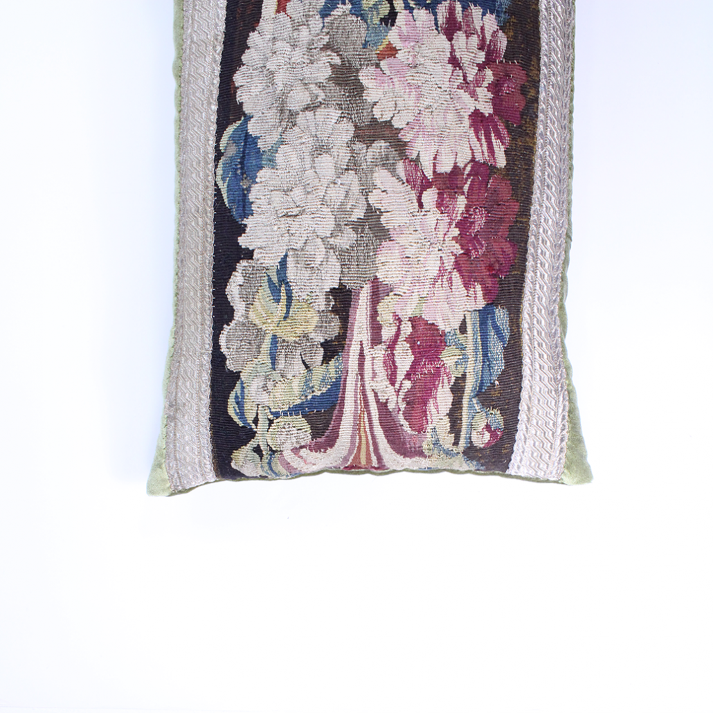 18th Century Tapestry Green Silk Pillow