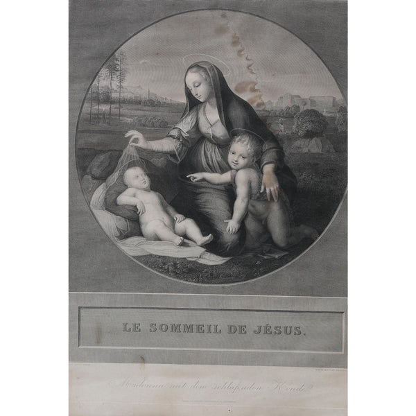 19th Century French Engraving of Madonna and Child