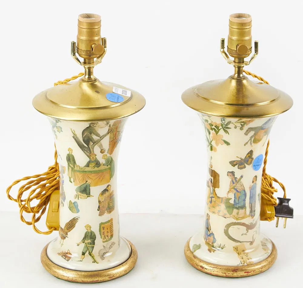 Pair of Decoupage and Painted Lamps