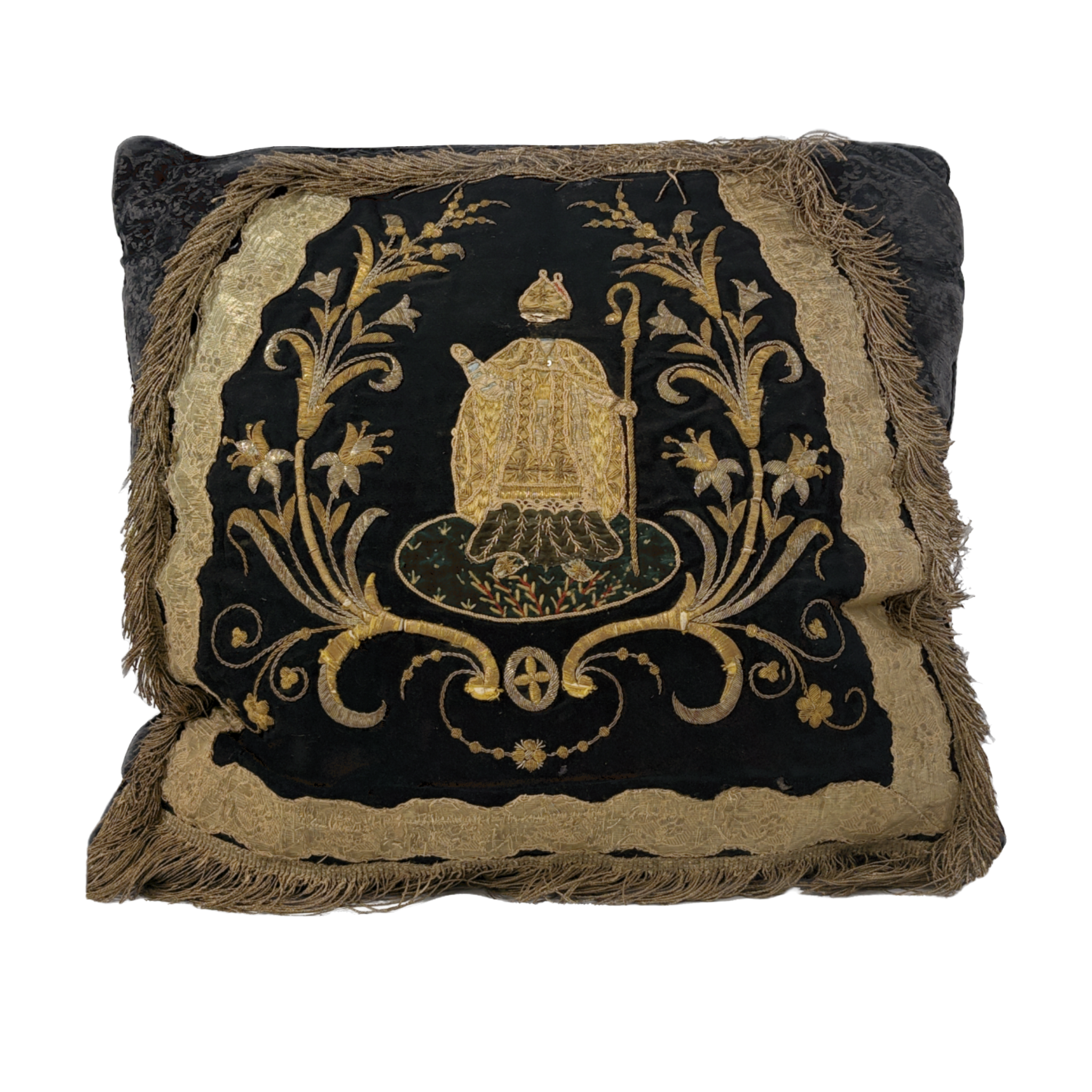 18th century Ecclesiastical fragments adorned pillow