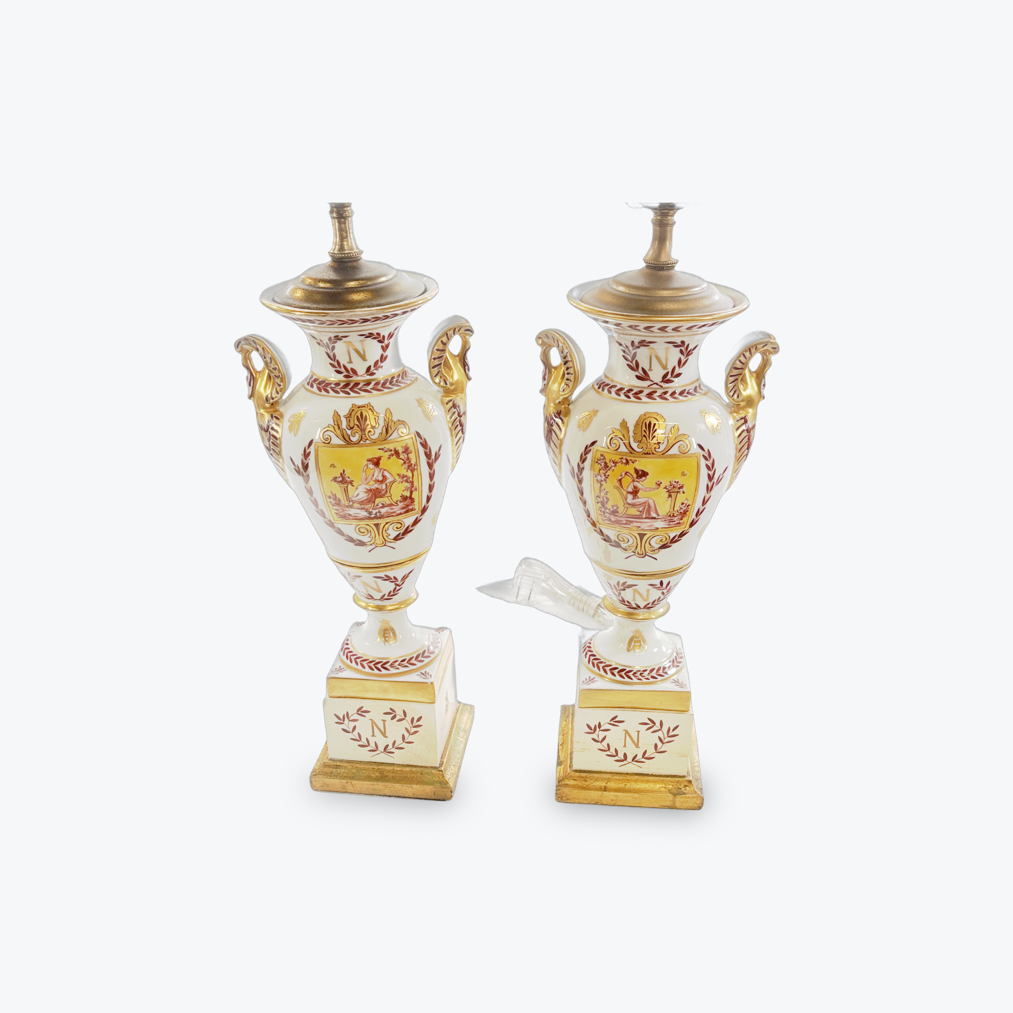 Pair of Antique Gold Gilt Porcelain European Vases