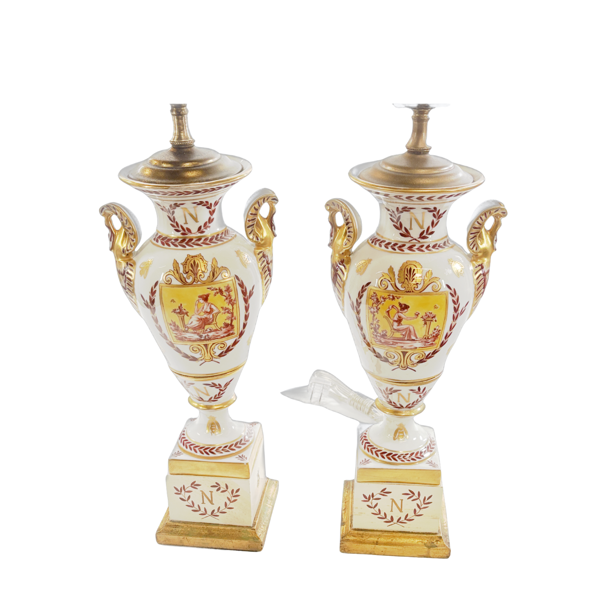 Pair of Antique Gold Gilt Porcelain European Vases