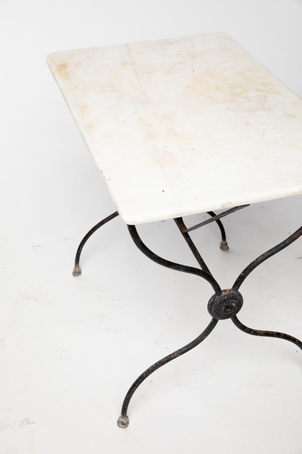 French Marble Cast Iron Curule Bistro Table