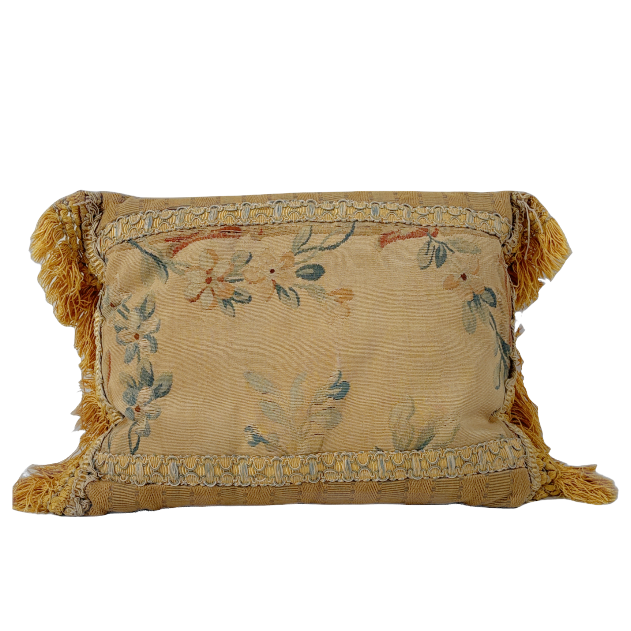 19th century tapestry fragment lumbar pillow