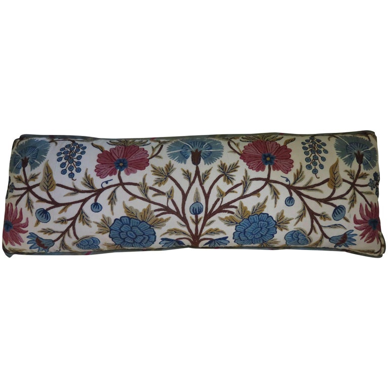 Long Lumbar Crewel Pillow