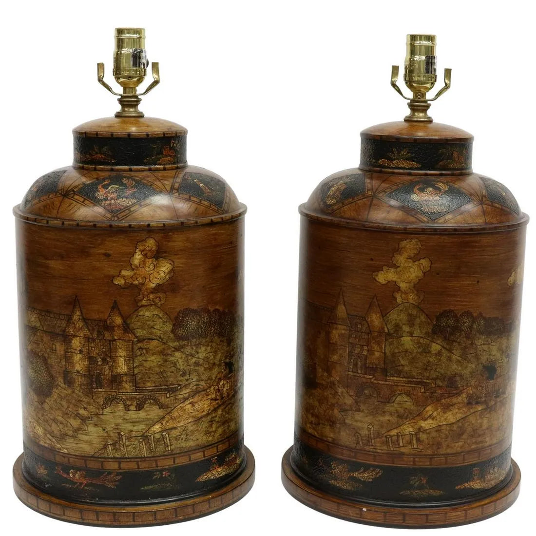 Pair of Decorative Canister-Form Table Lamps