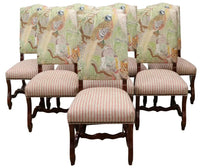 Set of Eight Linen Upholstered Dining Chairs