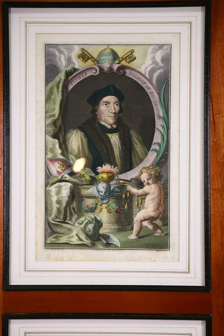 Frame with Nine 18th Century Hand Colored Engravings