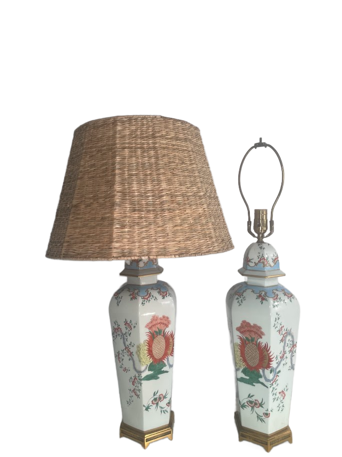 Pair of Chinese Famille Verte Porcelain Lamps